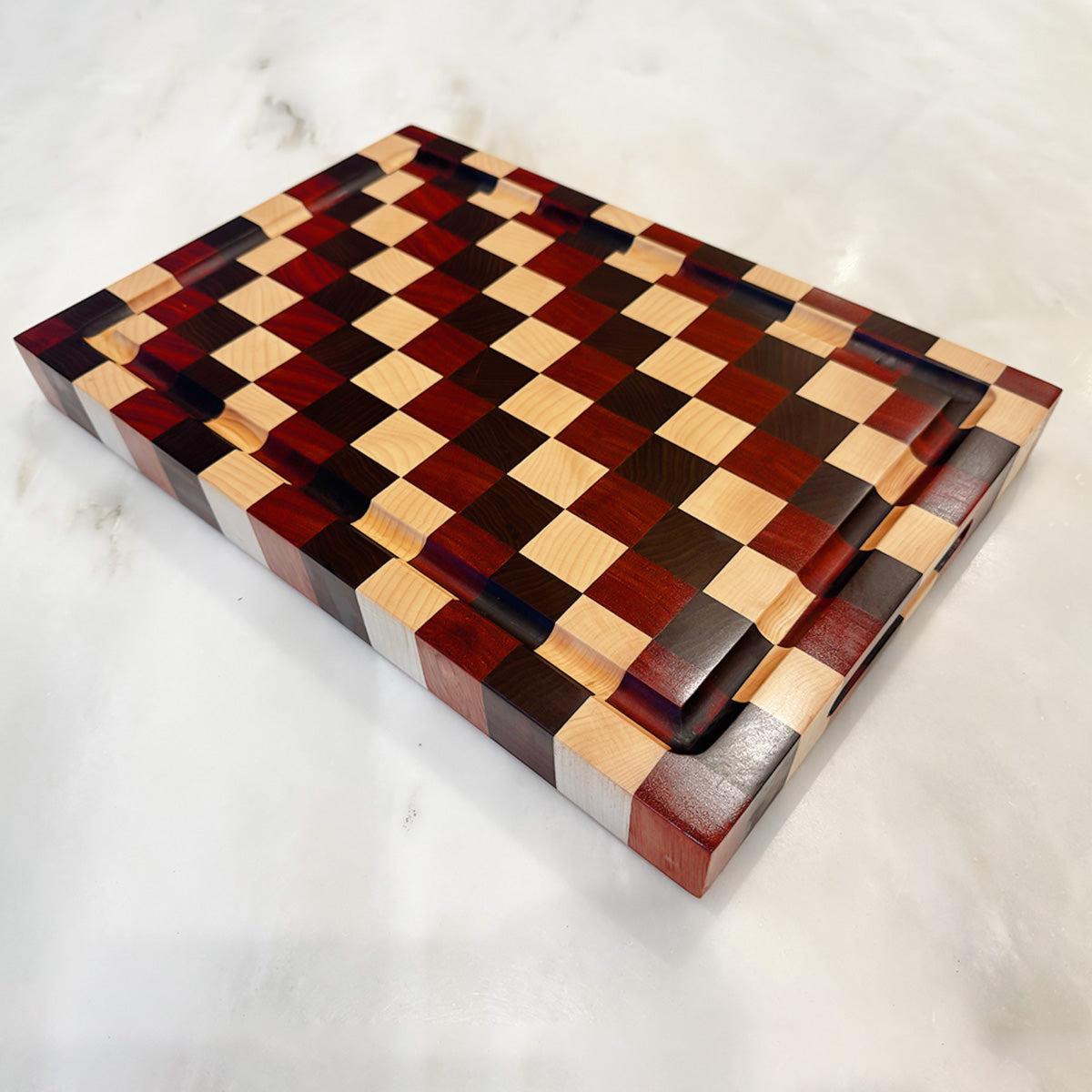 Walnut + Bloodwood + Maple Checkerboard End Grain Cutting Board