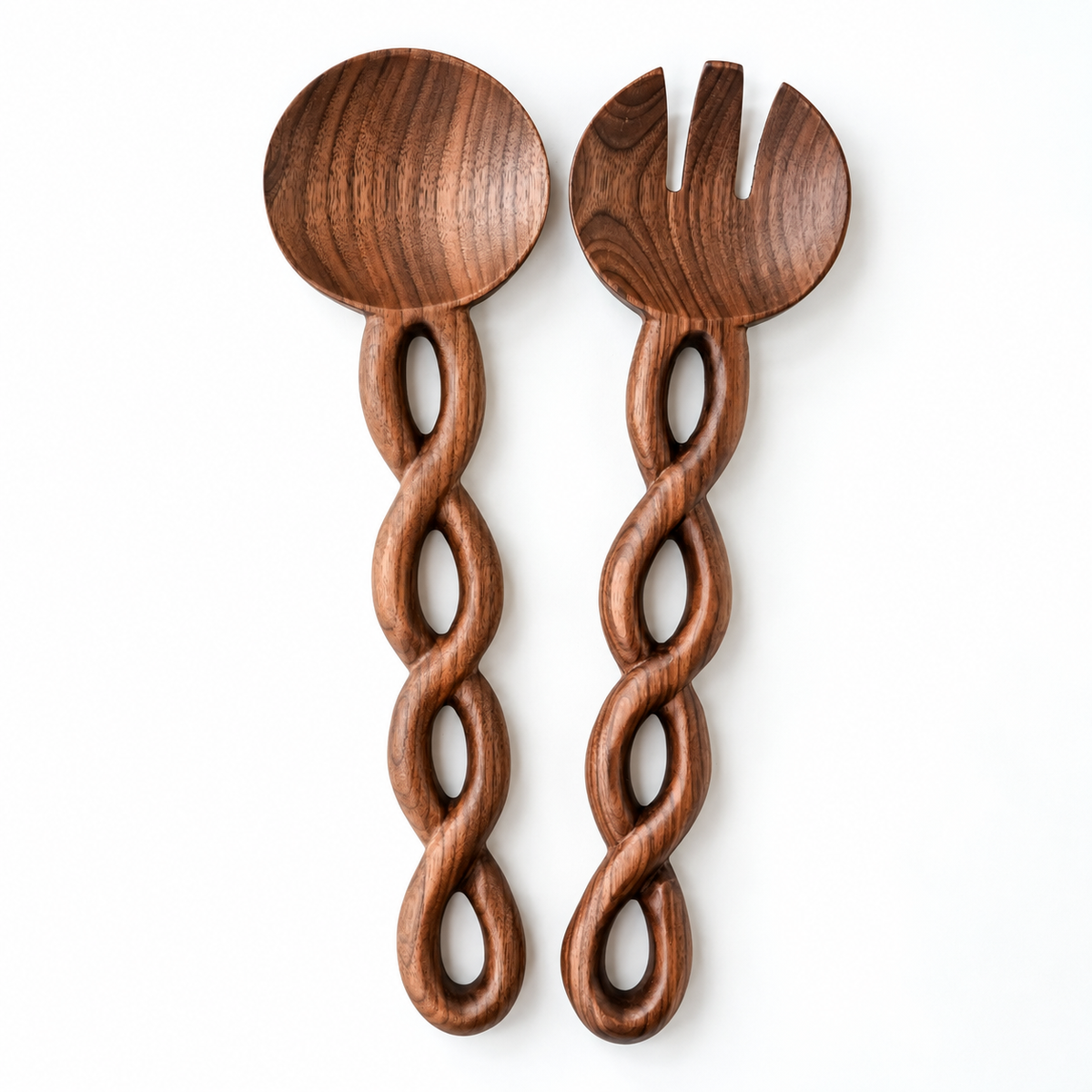 Pair Of Twisted Walnut Salad Servers