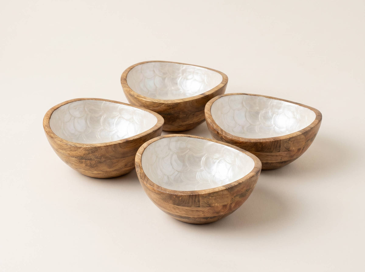 Set Of 4 Small Serving Bowl Set with Pearl Enamel