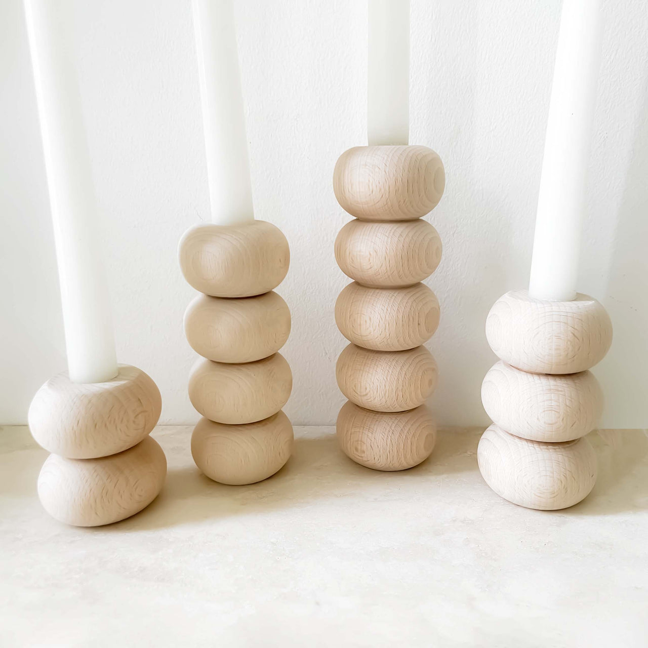 Set Of Four Ash Wooden Bubble Candle Holders
