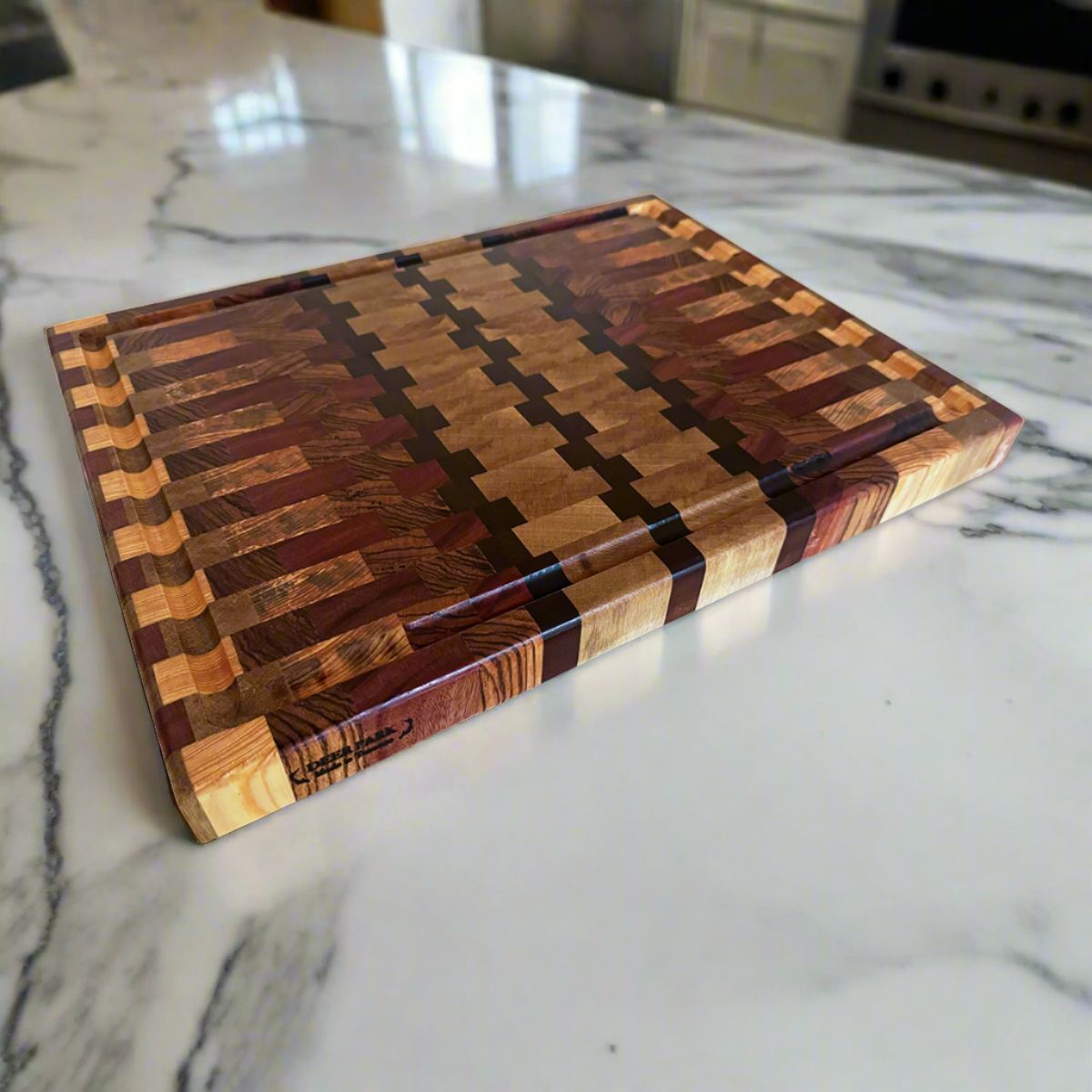 Walnut + Mahogany + Toasted Maple + Zebrawood + Cypress + Limba End Grain Cutting Board "The Farnham"