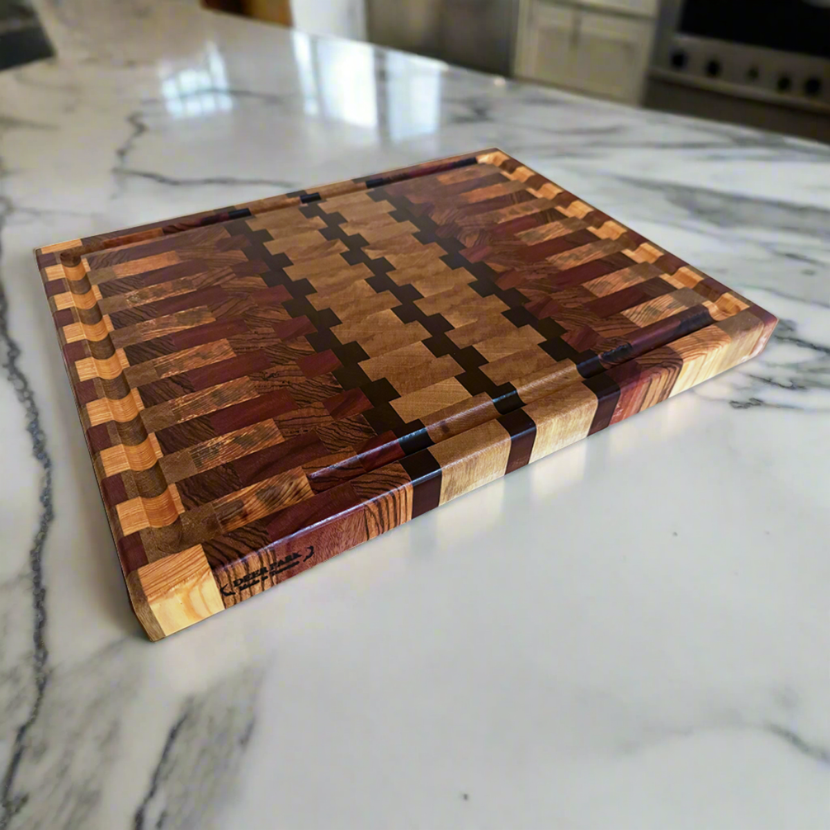 Walnut + Mahogany + Toasted Maple + Zebrawood + Cypress + Limba End Grain Cutting Board