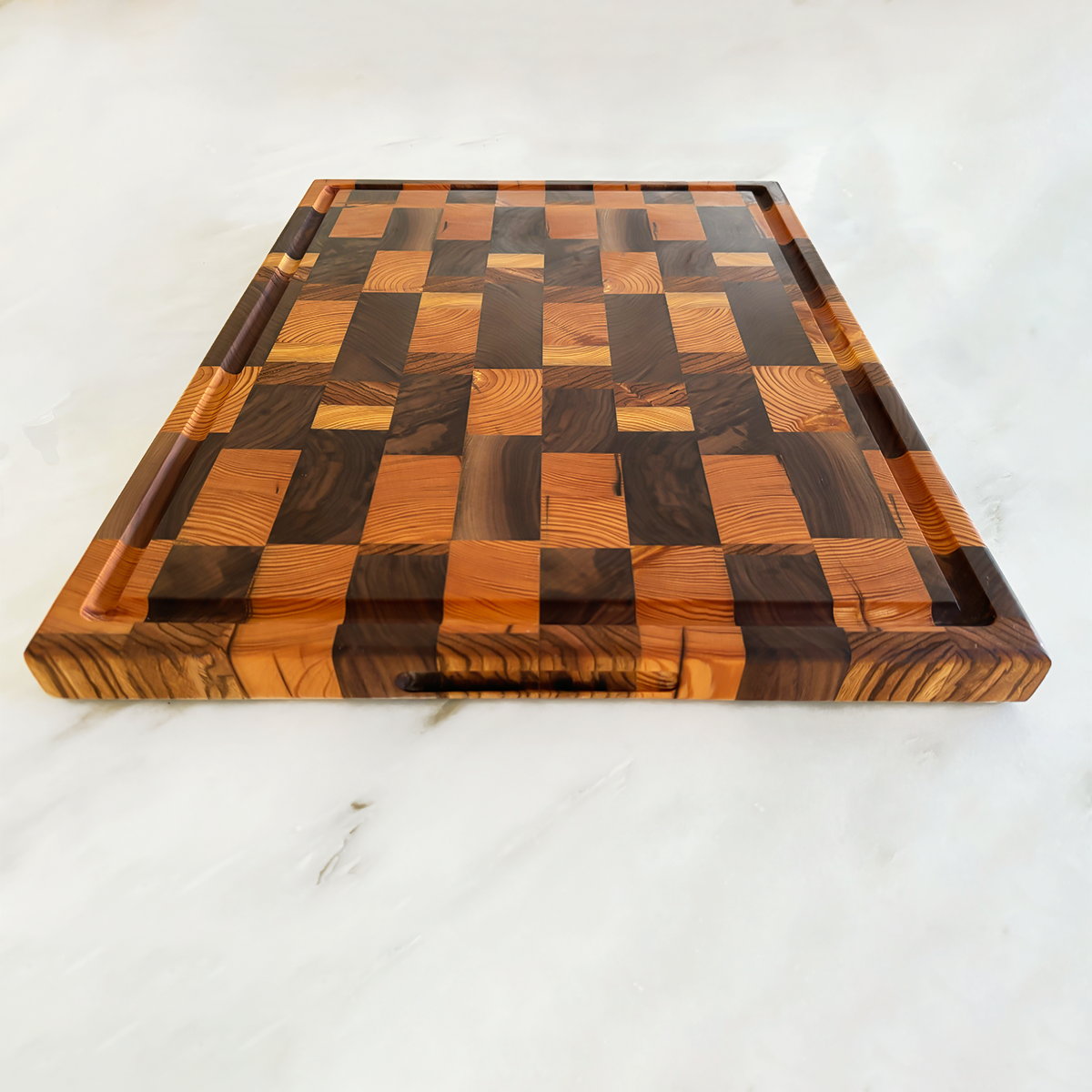 Larch Wood + Zebrawood + Walnut End Grain Cutting Board "The Duplex"
