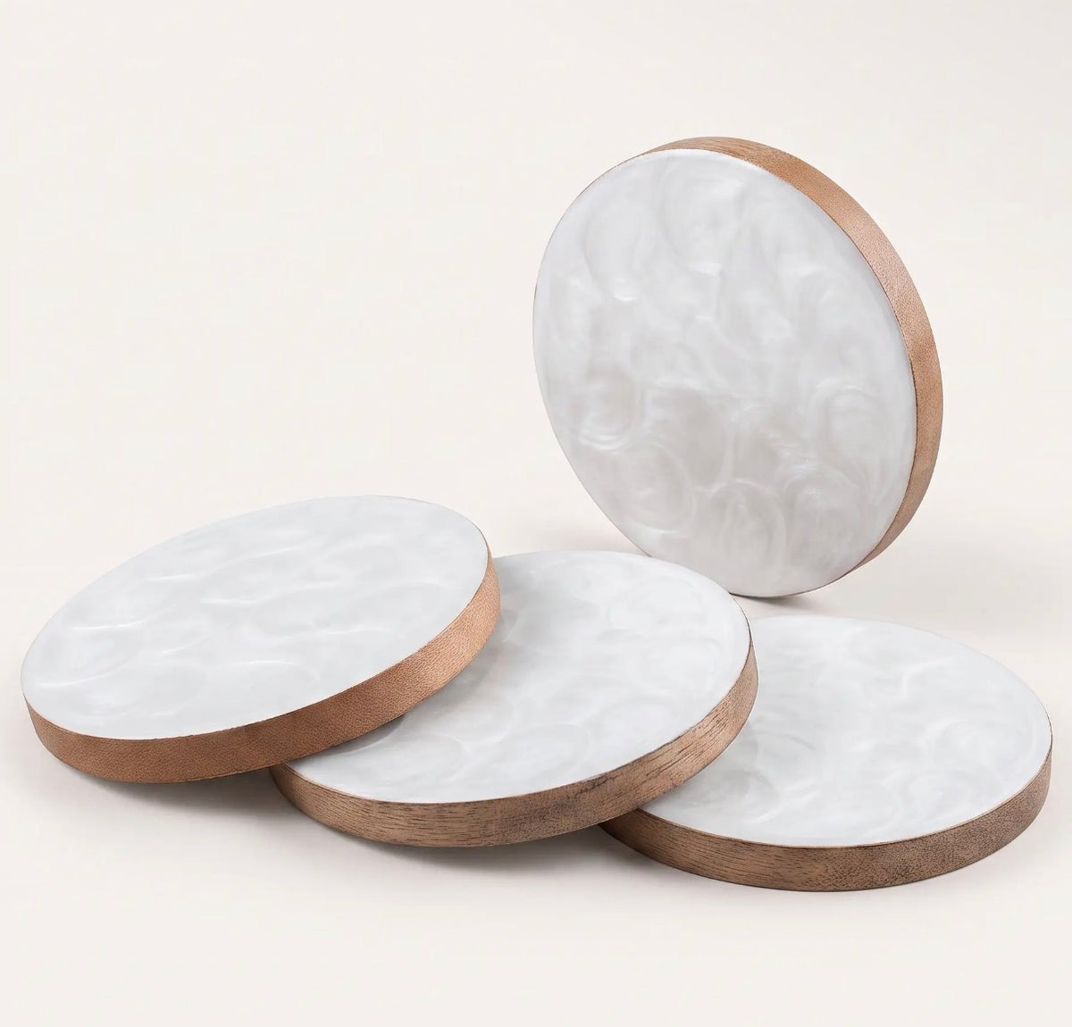 Mango Wood + Pearl Enamel Wood Coasters