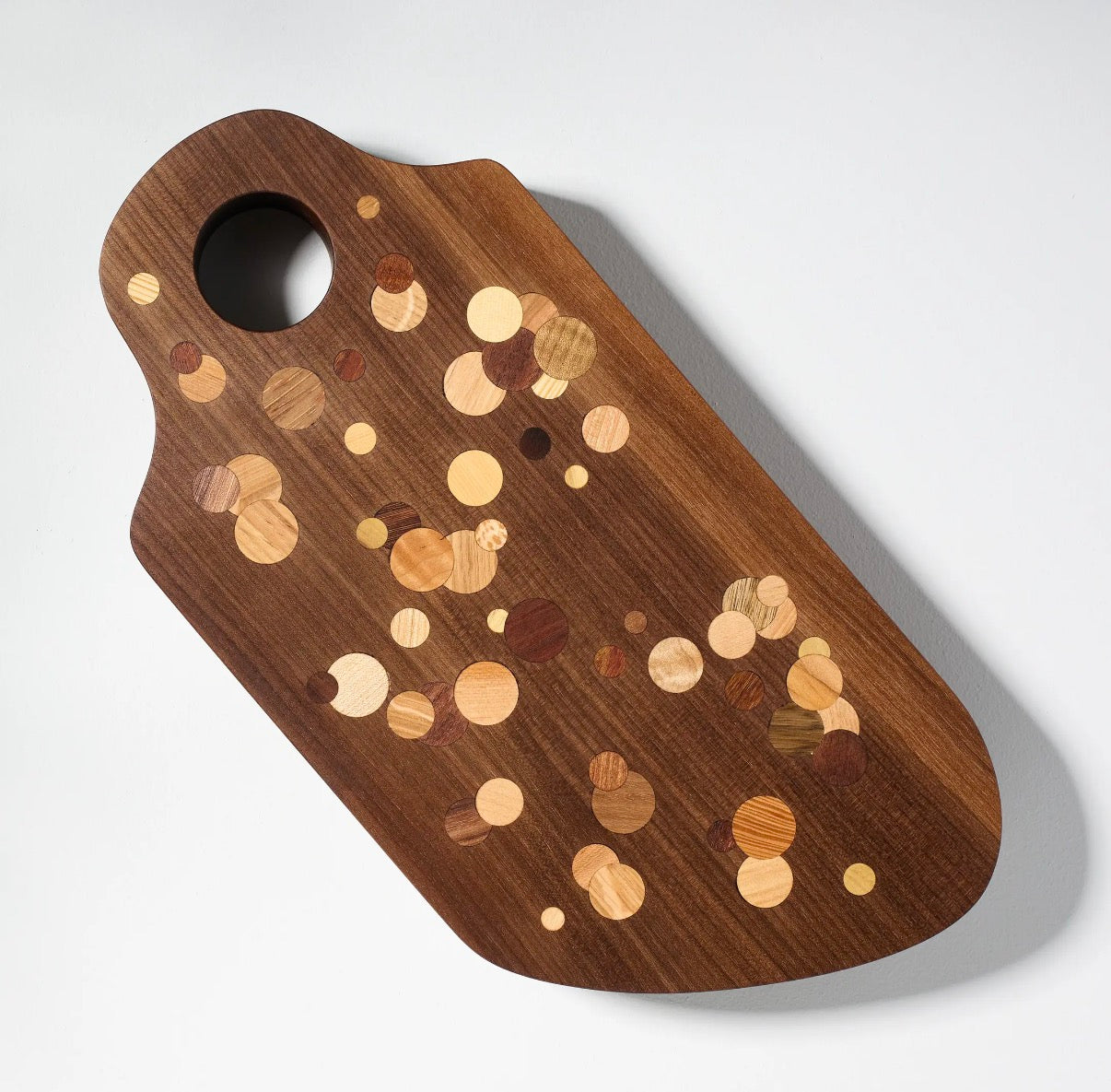 Walnut with Inlaid wood Dots Charcuterie Board