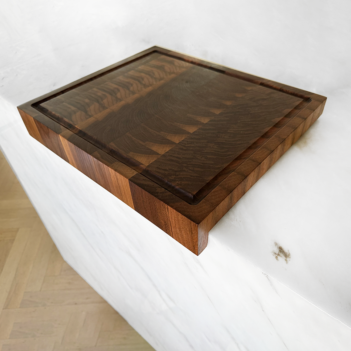 Walnut End Grain Over The Counter Cutting Board "The Hawthorne" 17"L x 14"W x 1.25"H