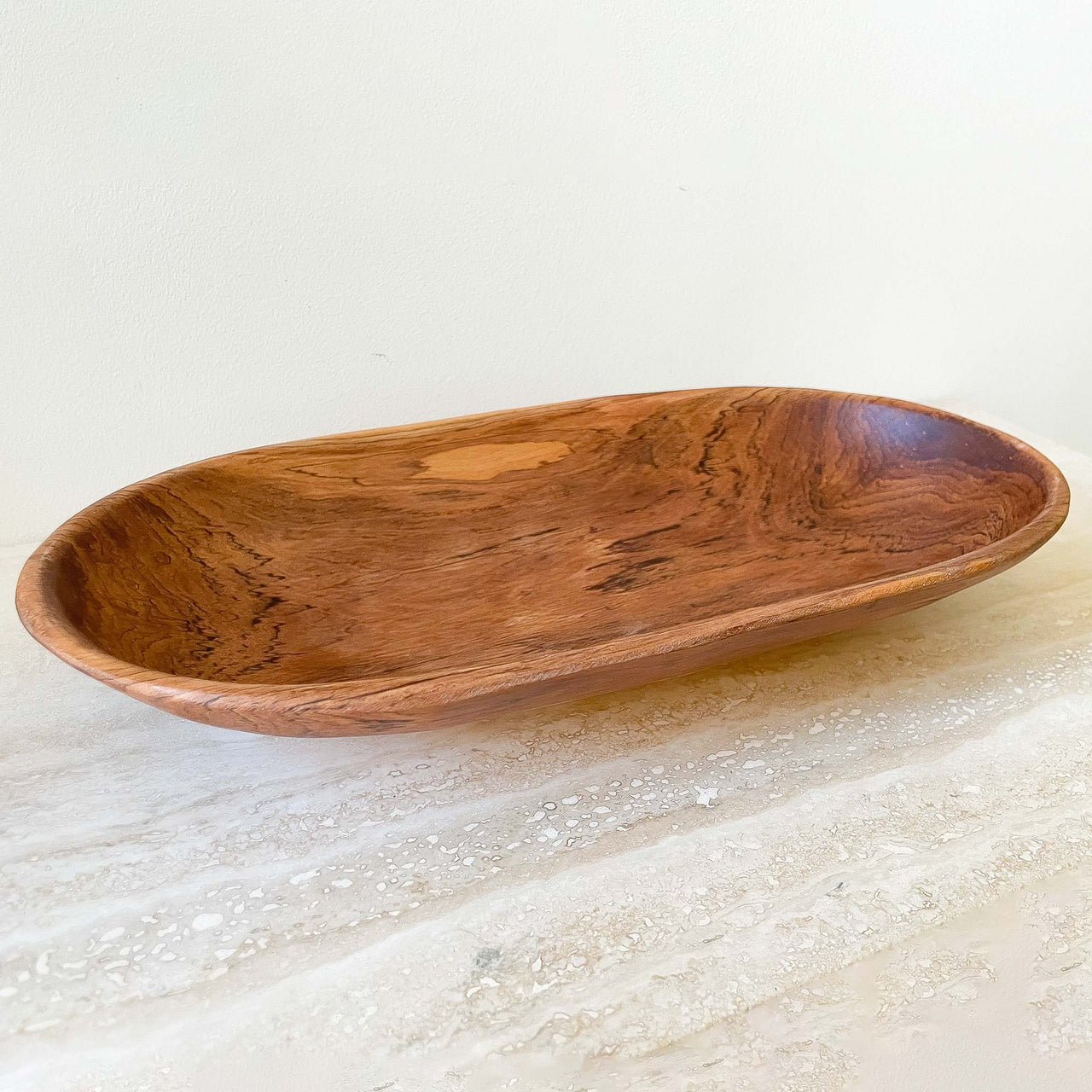 Large Carved Oval Olive Wood Serving Bowl