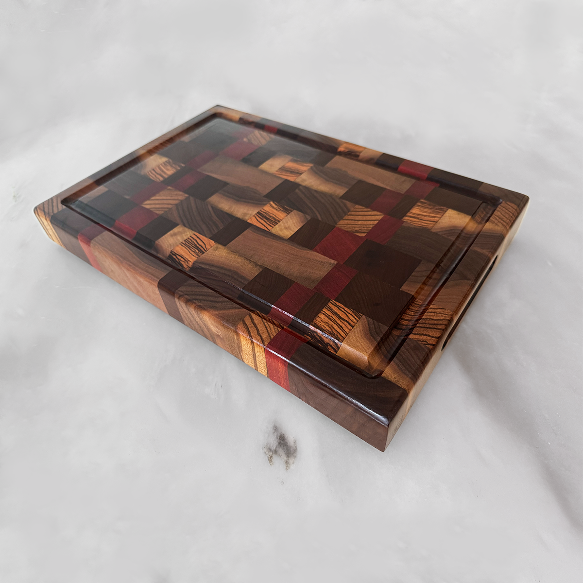 Walnut + Bloodwood + Toasted Maple + Zebrawood Chaos End Grain Cutting Board "The Clifton"