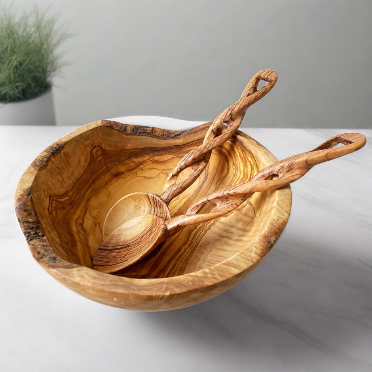 Pair Of Twisted Olive Wood Salad Servers