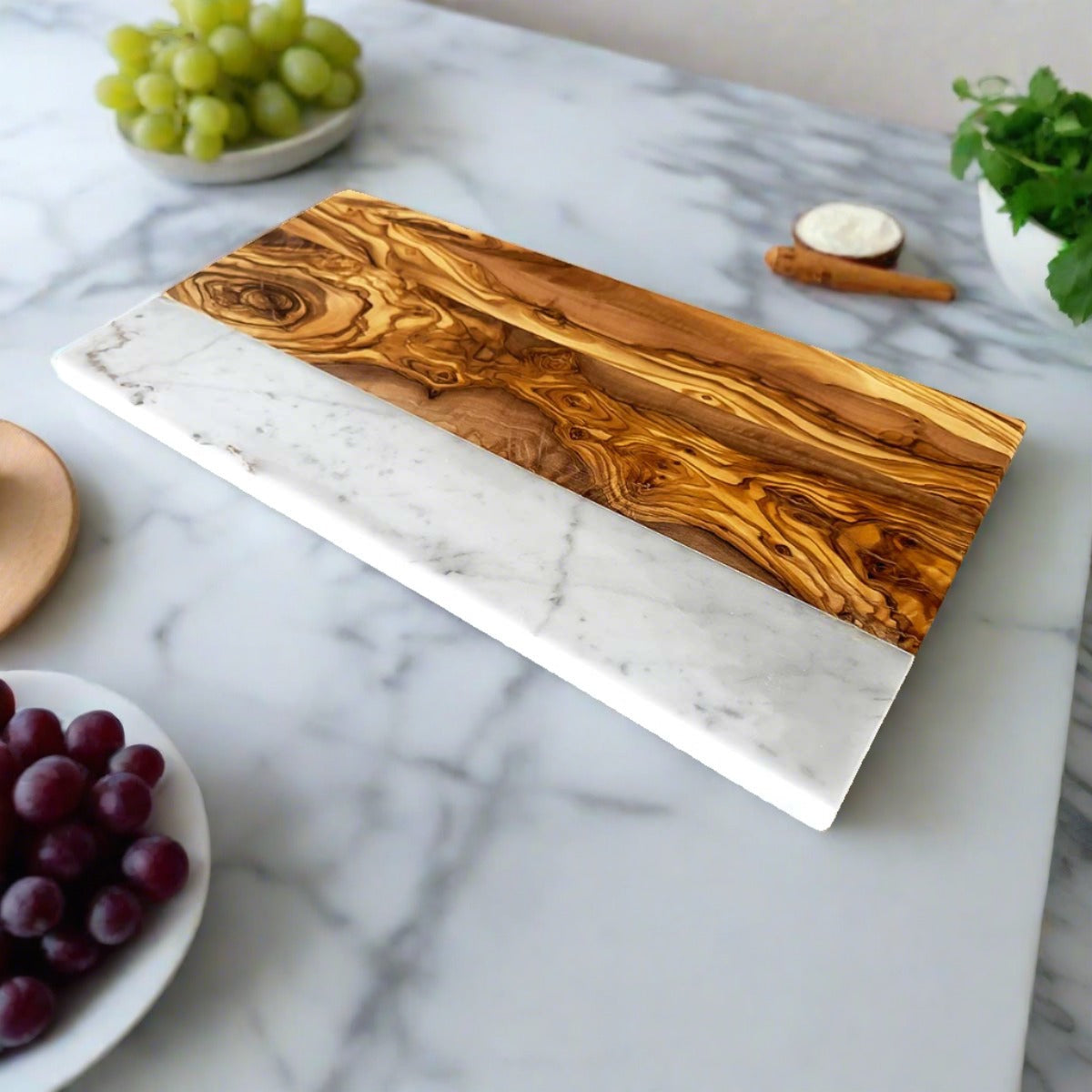 Olive Wood + Marble Charcuterie Board