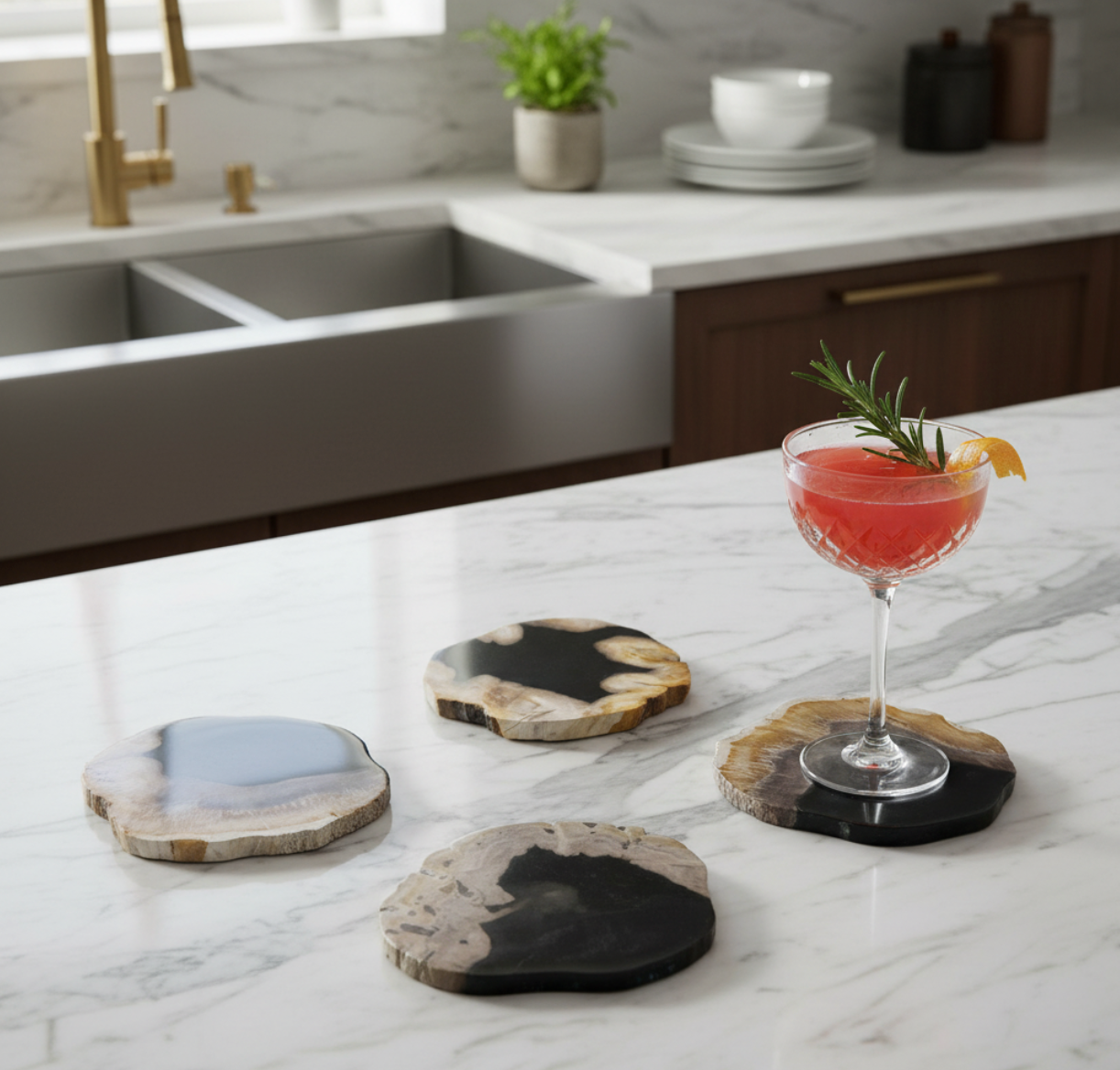 Set Of Four Petrified Wood Coasters