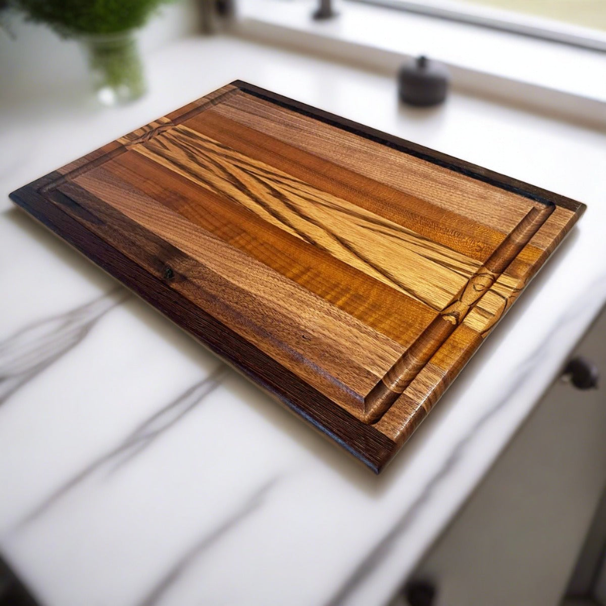 Walnut + Maple + Zebrawood Edge Grain Cutting Board "The Delisle"