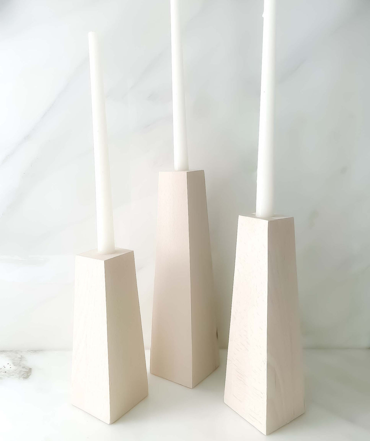 Whitewashed Wooden Candle Holders