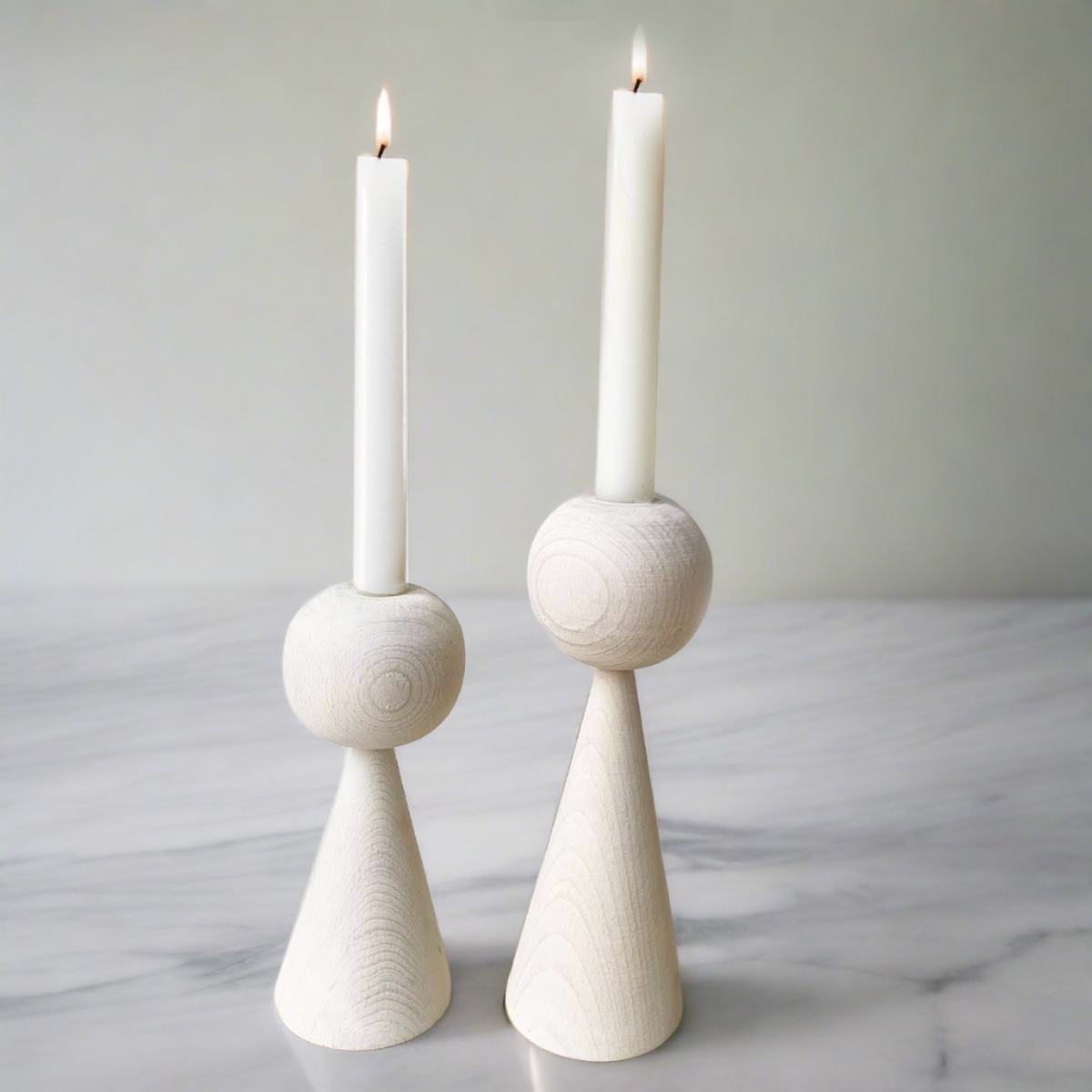 Set Of Two Whitewashed Ash Wooden Candle Holders