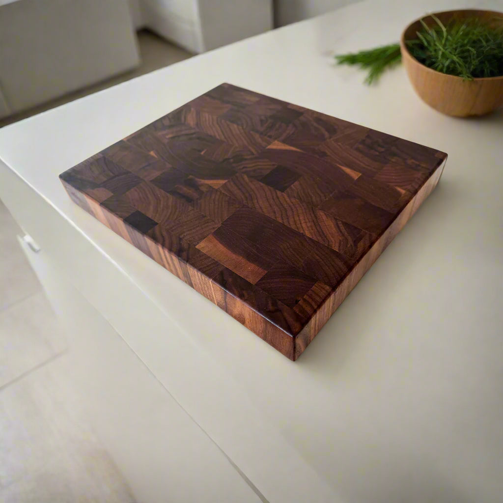 Walnut End Grain Cutting Board "The Beaumont" 12"L x 10"W x 1.5"H