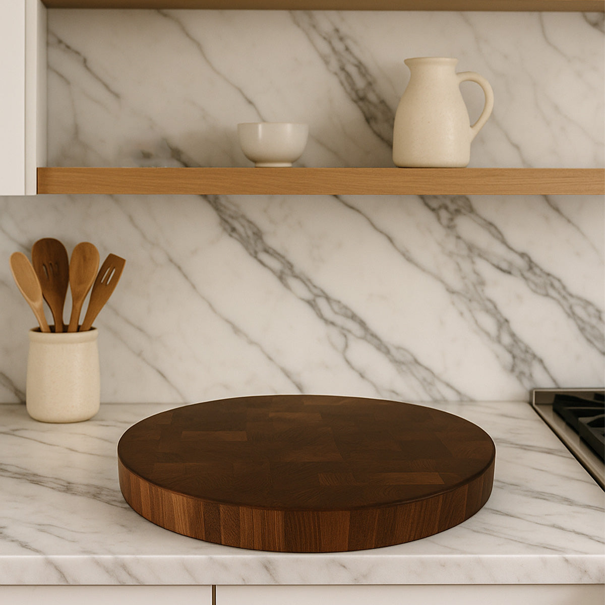 Round Walnut End Grain Butcher Block Cutting Board