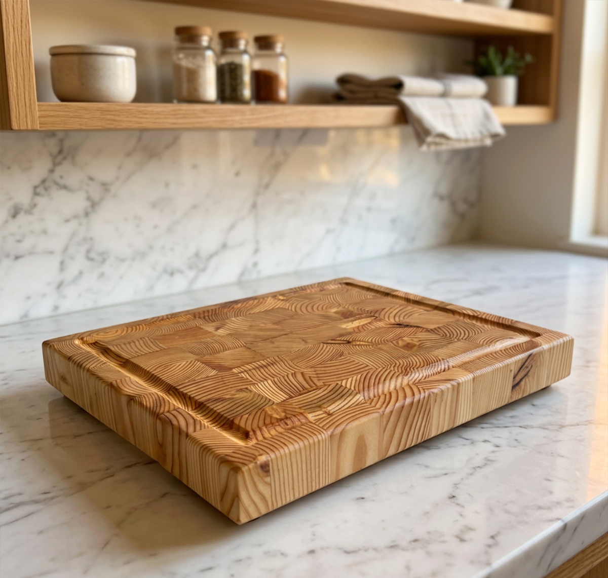 Larch Wood End Grain Chaos Cutting Board "The Broadview"