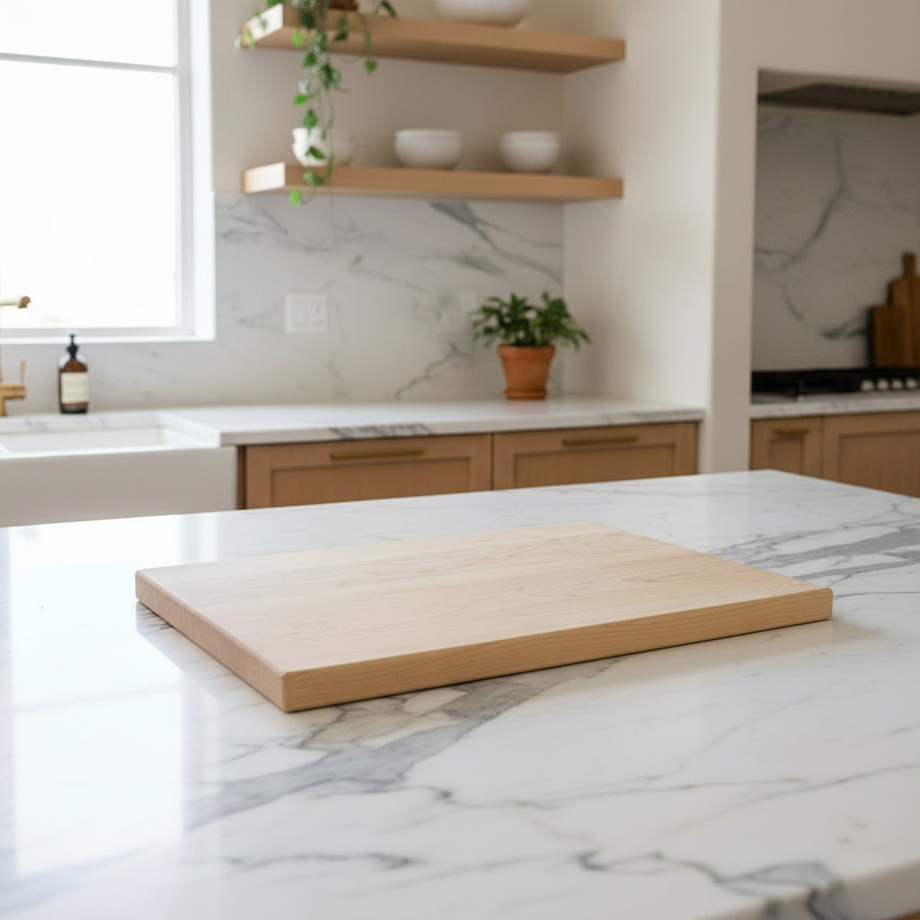 Wooden cutting board on a white background