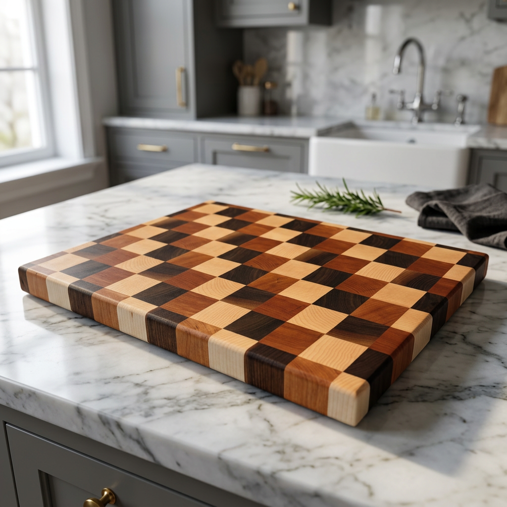 Limited Edition- Walnut + Maple + Cherry Checkerboard End Grain Cutting Board