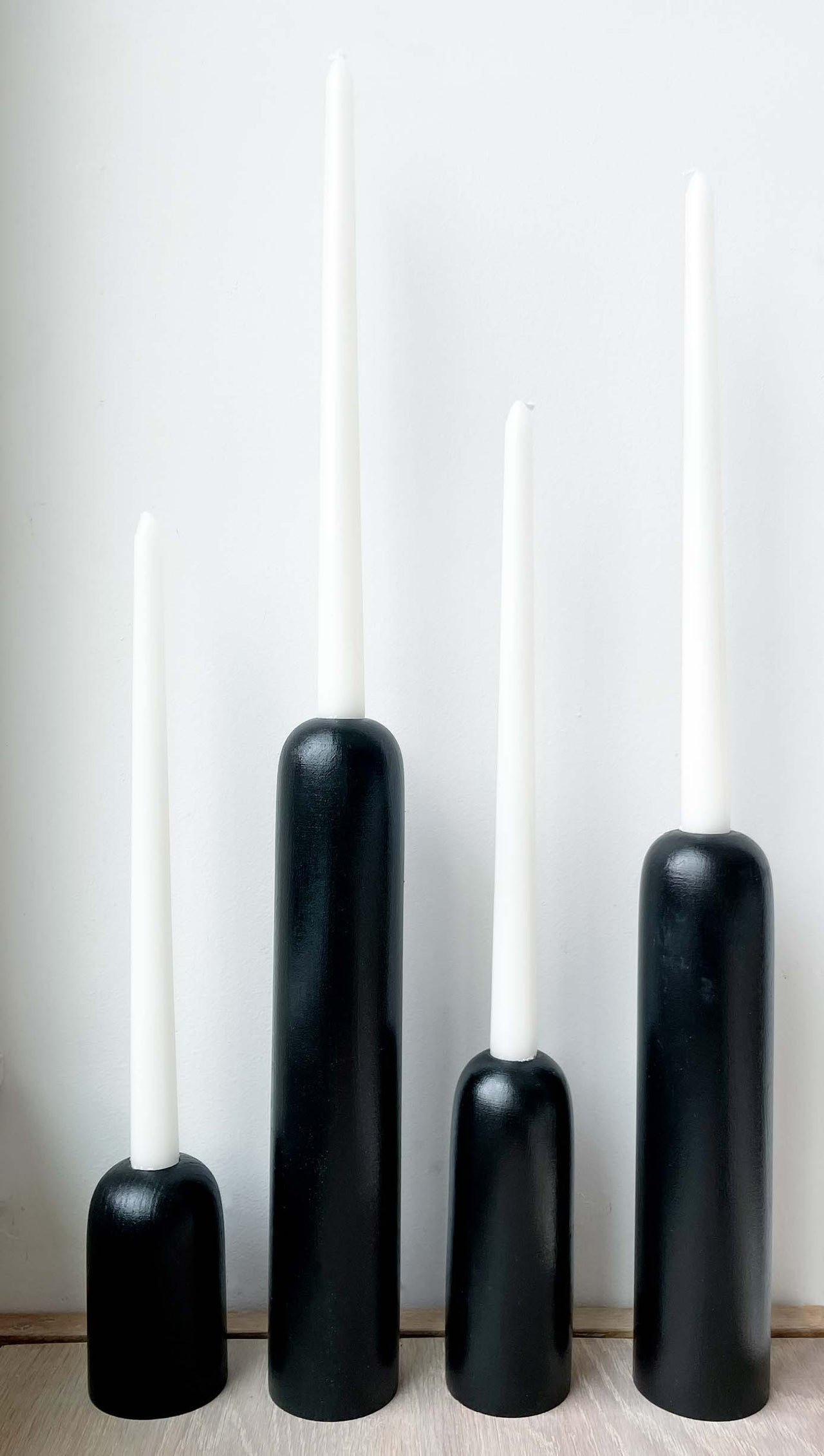 Set Of Four Wooden Candle Holders